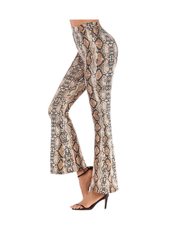 Snakeskin Printed Chic High Waist Sexy Slim Woman's Summer Trumpet Pants